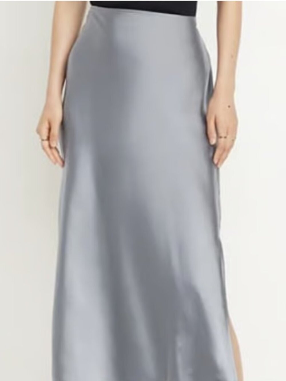 Old Navy High-Waisted Satin Midi Slip Skirt Size Large NWT Silver